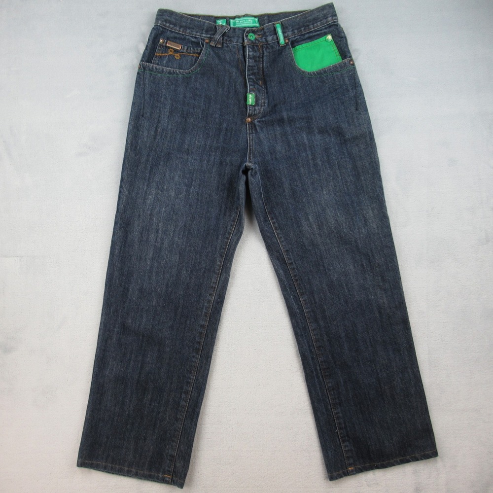 LRG Lr Gear Mens 34 Cowboy Rope Baggy Jeans Blue Green Trim N17416C47 Y2K Retro